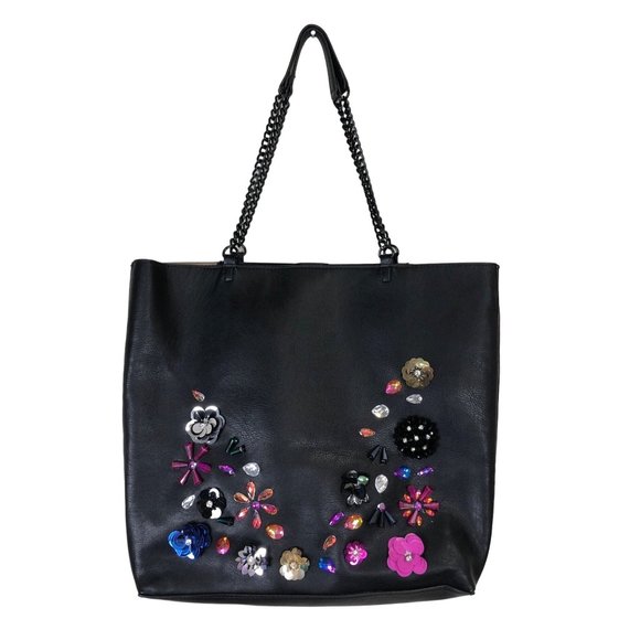 Gianni Bini Women's Tote Embellished Floral Design Black - Picture 1 of 6